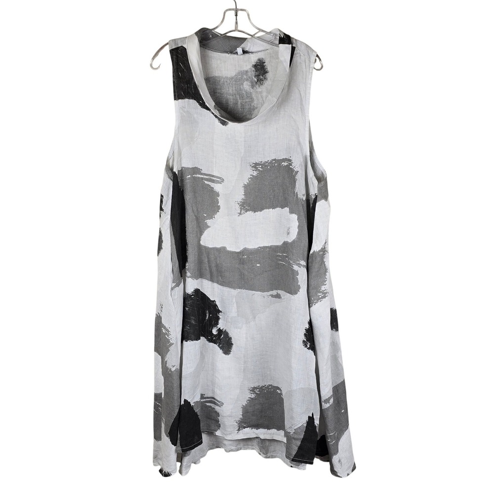 Tempo Paris 100% Linen Abstract Print Sleeveless Dress with Pockets M/L Italy‎